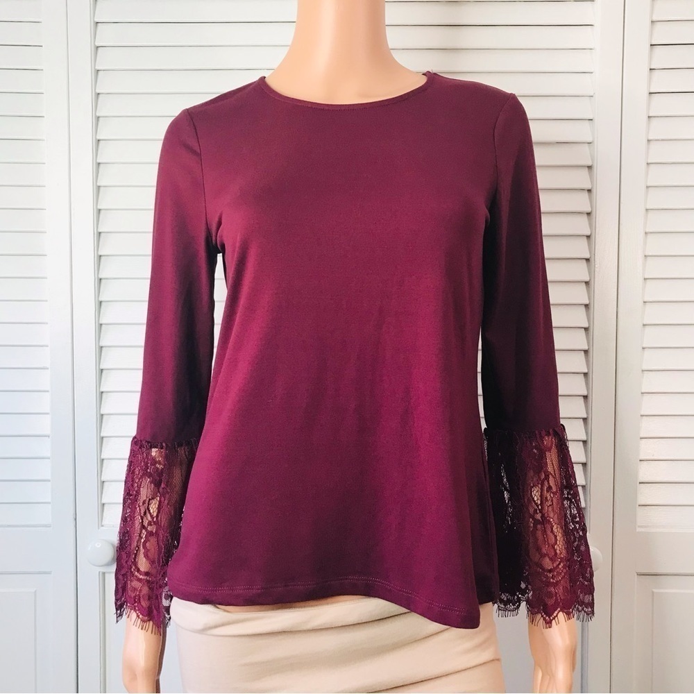 MELISSA PAIGE Petite Purple Lace Cuff Long Sleeve Shirt Size Small